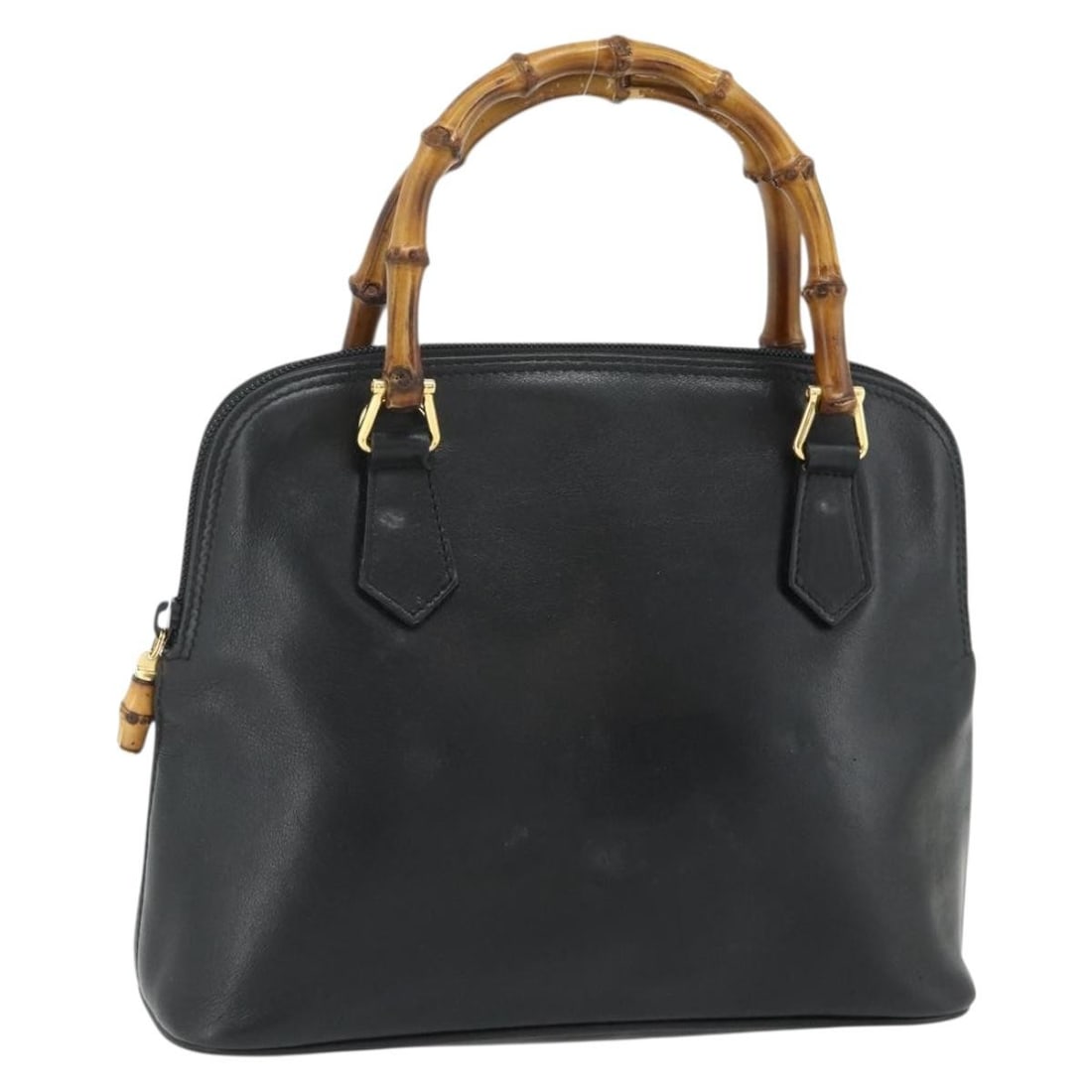 Gucci Bamboo Leather Handbag Black with Gold Tone Hardware: Gucci Bamboo Leather Handbag Black with Gold Tone Hardware Gucci bamboo handbag in black leather with gold-tone accents, made in Italy. This women's handbag is sold as photographed and does not includ