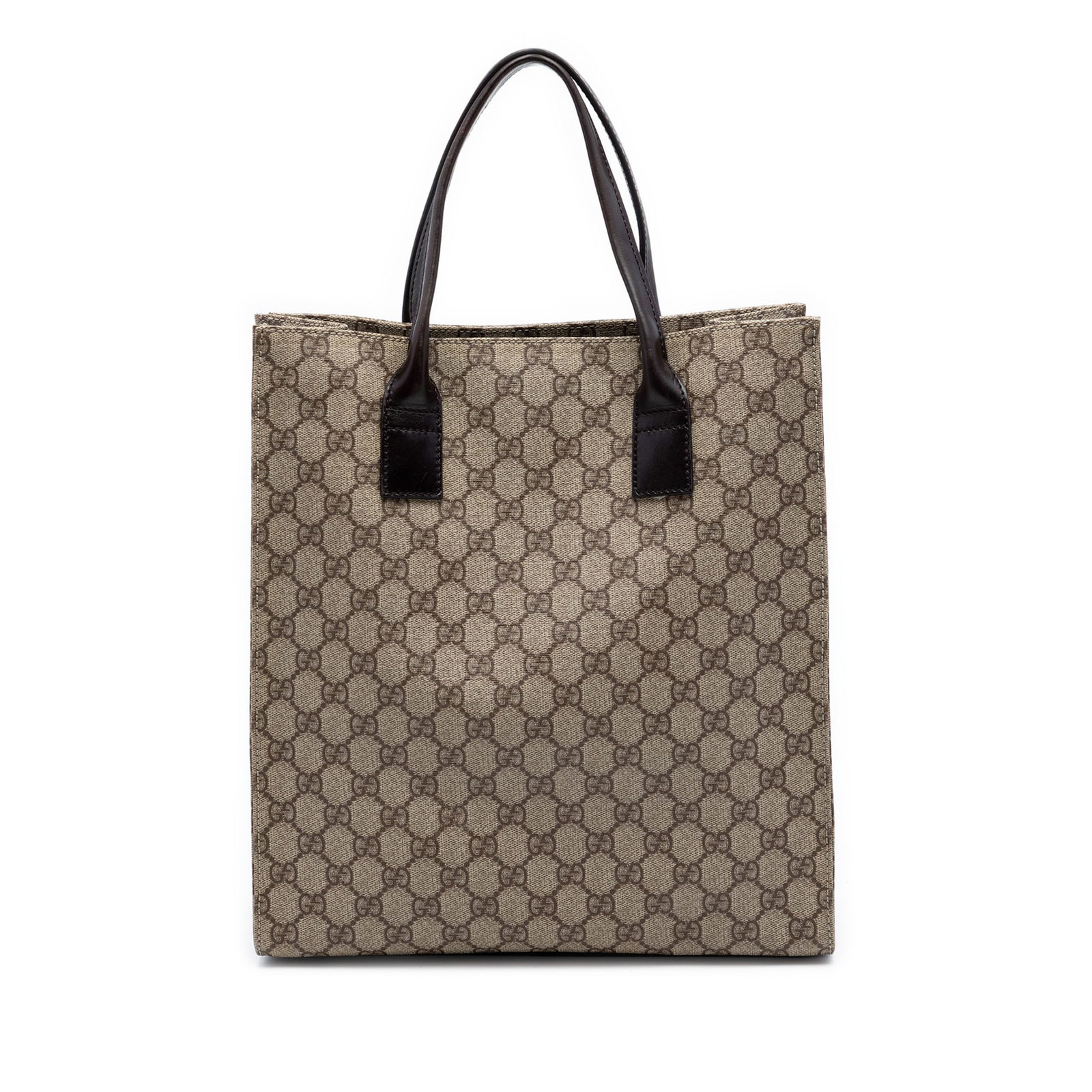 Gucci Beige GG Supreme Coated Canvas Tote Bag: Gucci Beige GG Supreme Coated Canvas Tote Bag This Gucci GG Supreme Tote is crafted from coated canvas with flat leather straps and features an open top design. The interior includes a zip pocket for 
