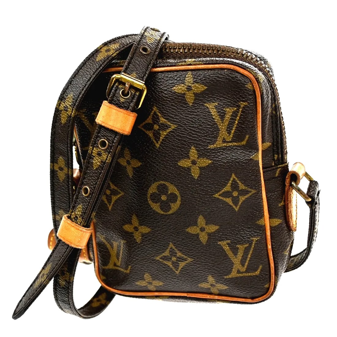 Louis Vuitton Danube Brown Monogram Canvas Handbag: Louis Vuitton Danube Brown Monogram Canvas Handbag This Louis Vuitton Danube handbag features the iconic Monogram canvas in brown, designed for female use. The bag exhibits signs of prior handling, in