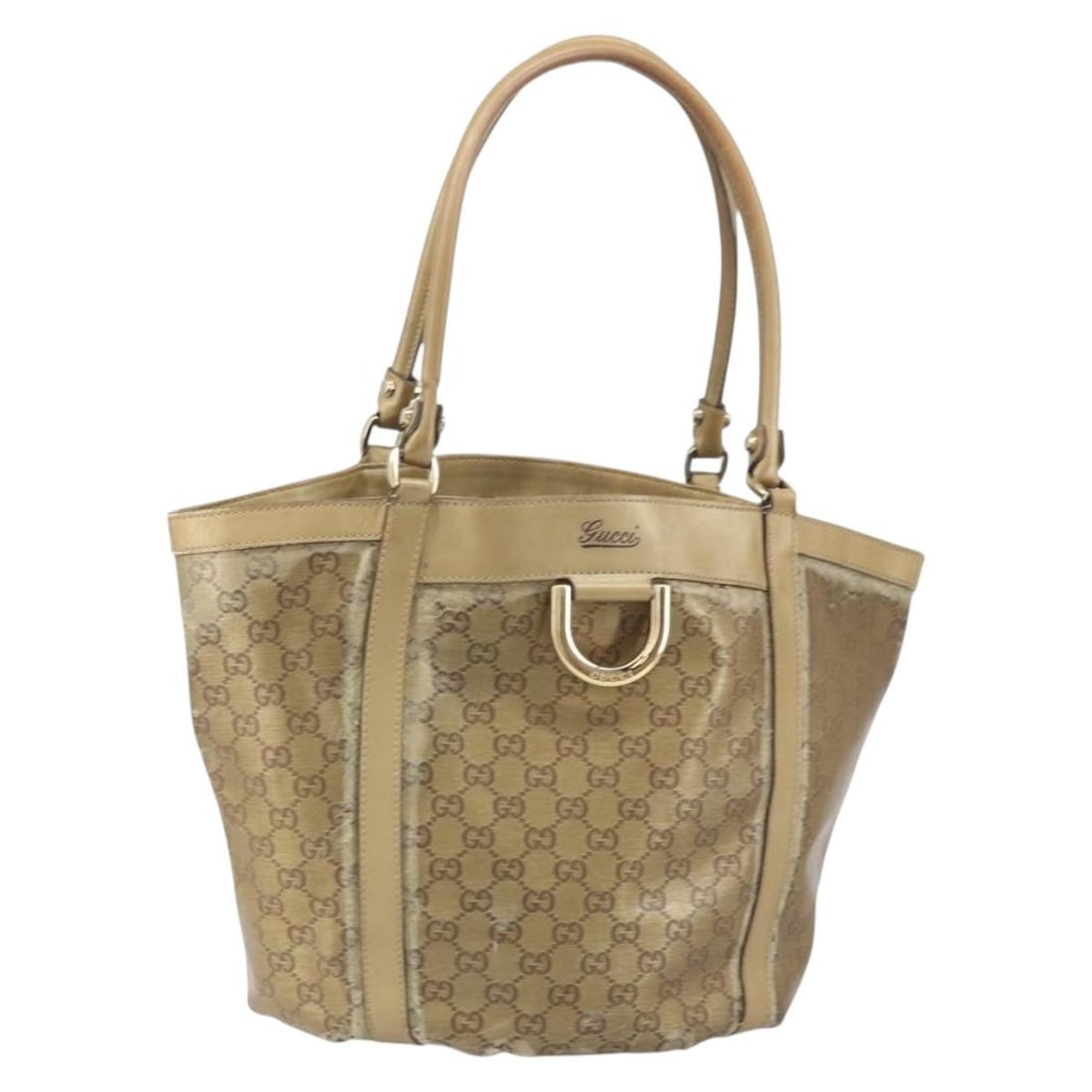 Gucci GG Canvas Abbey Gold Tote 211982 from Italy: Gucci GG Canvas Abbey Gold Tote 211982 from Italy This is a Gucci GG Crystal Abbey tote bag crafted in gold GG canvas. Made in Italy, it features a spacious main compartment and dual top handles. The 