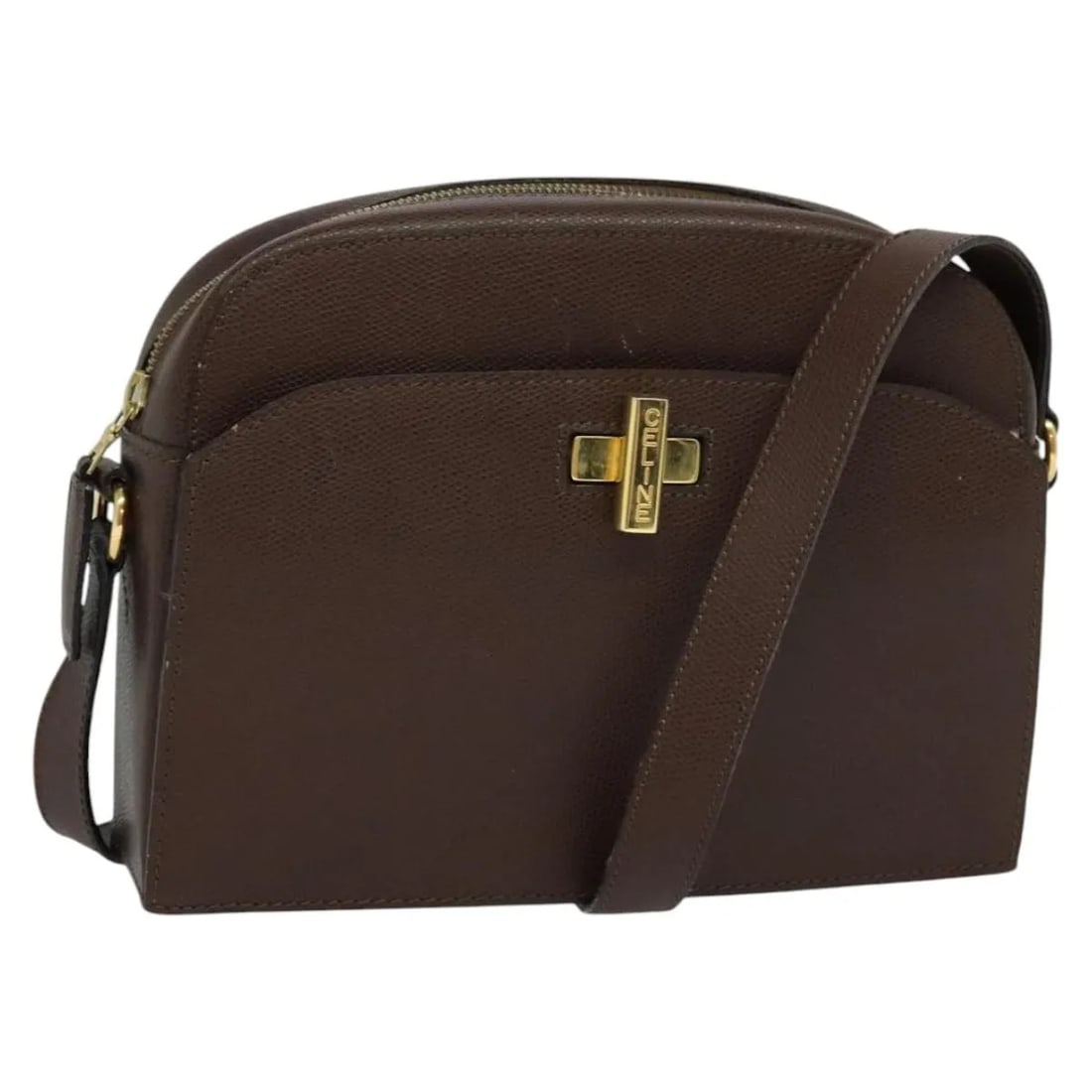 Celine Vintage Turnlock Brown Leather Shoulder Bag: Celine Vintage Turnlock Brown Leather Shoulder Bag Vintage Celine Turnlock bag in brown leather. This women's bag is made in Italy and remains in good condition with visible wear consistent with use. 