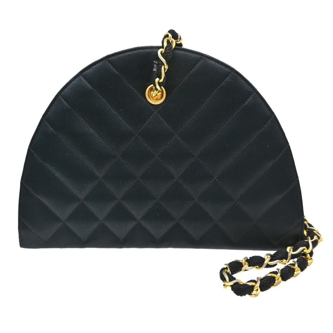 Chanel Single Chain Shoulder Bag Black Satin Quilted Flap Turnlock: Chanel Single Chain Shoulder Bag Black Satin Quilted Flap Turnlock Black Chanel shoulder bag in satin with a quilted Matelasse design and flap turnlock closure. This medium bag features a shoulder cha