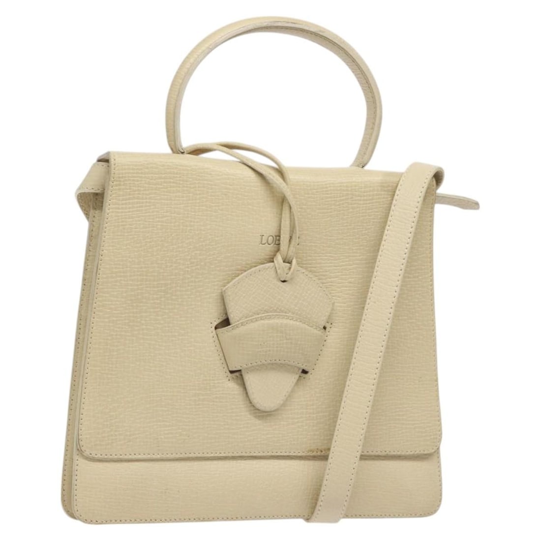 LOEWE Barcelona 2way Leather Handbag Beige with Shoulder Strap: LOEWE Barcelona 2way Leather Handbag Beige with Shoulder Strap LOEWE Barcelona 2-way handbag in beige leather with top handles and a removable shoulder strap. Made in Italy, this women's bag shows hea