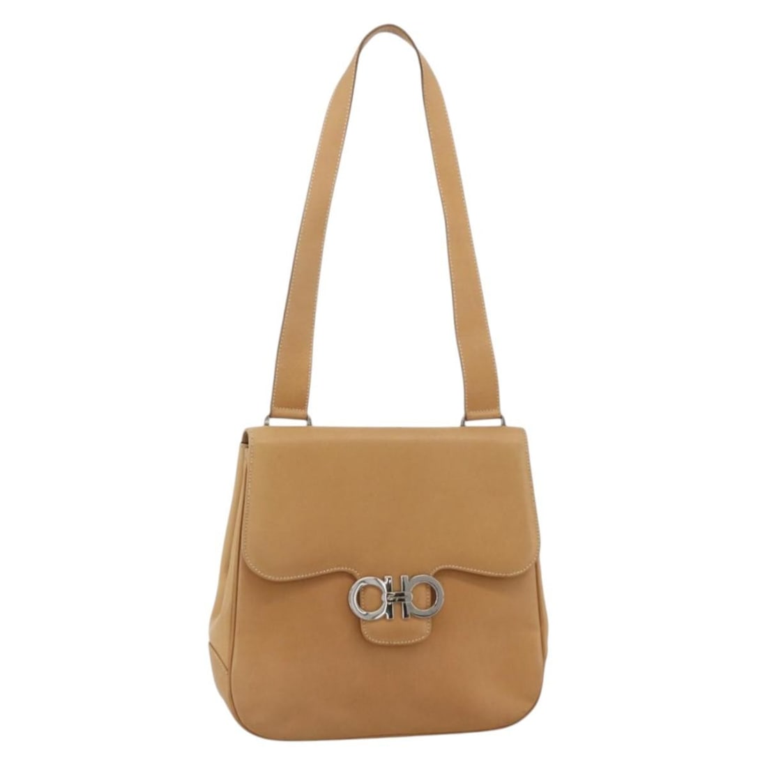 Leather shoulder bag in beige by Salvatore Ferragamo Gancini (1 of 18)