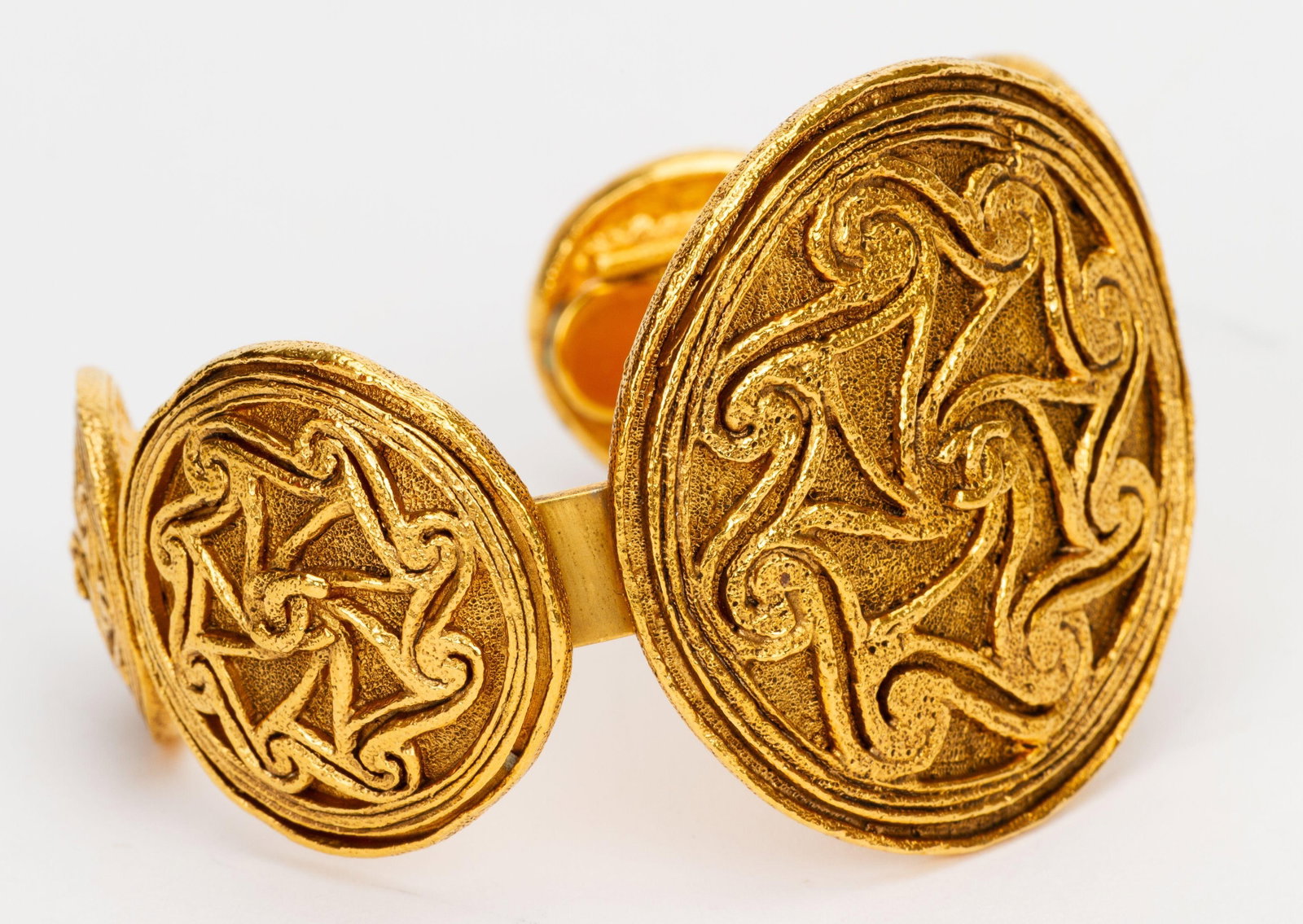 Chanel gold plated shield medallion cuff bracelet - 2