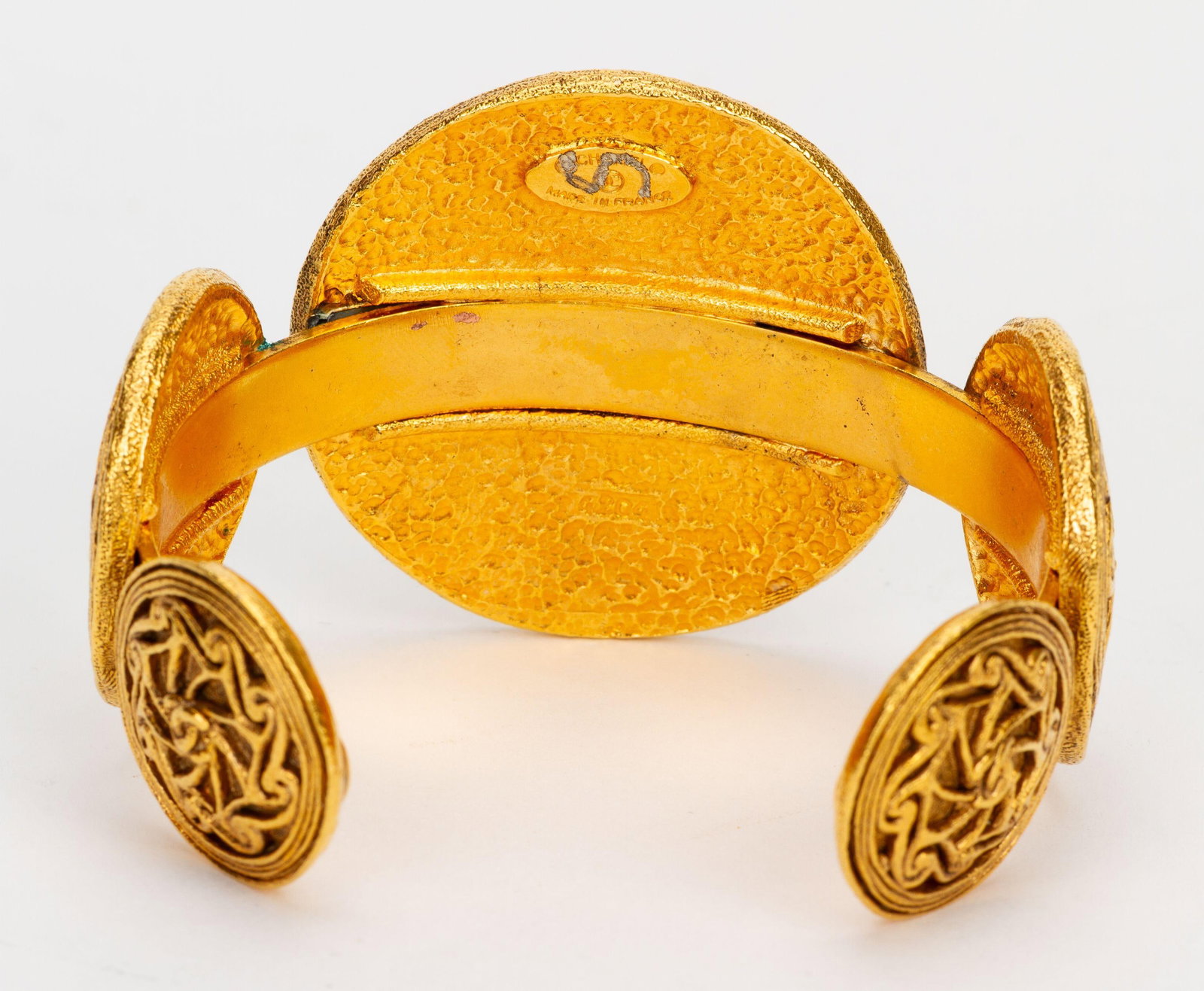 Chanel gold plated shield medallion cuff bracelet - 4
