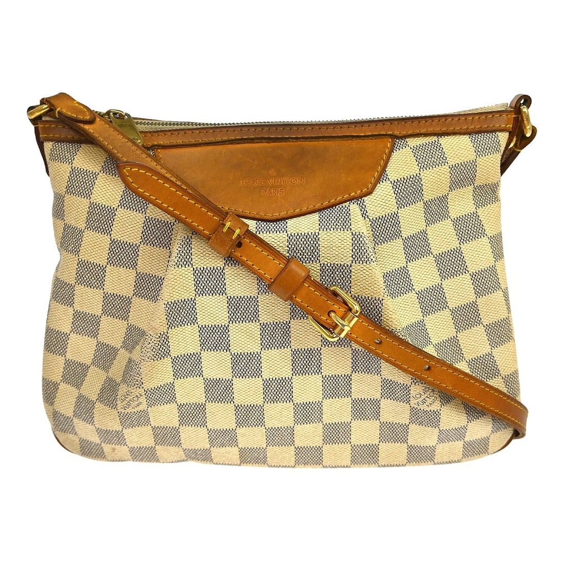 Louis Vuitton Siracusa PM Damier Azur Crossbody Bag N41113: Louis Vuitton Siracusa PM Damier Azur Crossbody Bag N41113 Vintage Louis Vuitton Siracusa PM crossbody bag in Damier Azur canvas with leather strap and white canvas lining. This women's bag features t