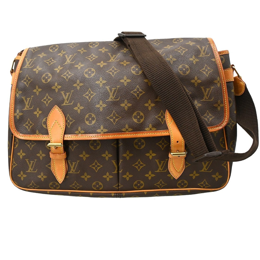 Louis Vuitton Gibeciere GM Monogram Canvas Crossbody Bag M42249: Louis Vuitton Gibeciere GM Monogram Canvas Crossbody Bag M42249 Vintage Louis Vuitton Gibeciere GM shoulder bag in brown Monogram canvas with leather trim. This women's messenger and cross body style 