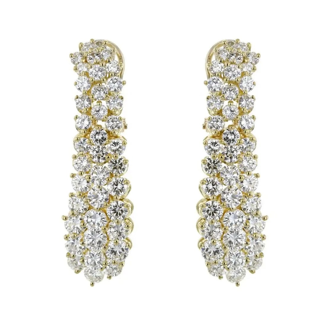 Rachel Koen 18k Yellow Gold Diamond Dangle Earrings 8.00 ctw: Rachel Koen 18k Yellow Gold Diamond Dangle Earrings 8.00 ctw These elegant waterfall drop earrings are crafted from 18k yellow gold and feature 64 round-cut natural diamonds with a total carat weight 