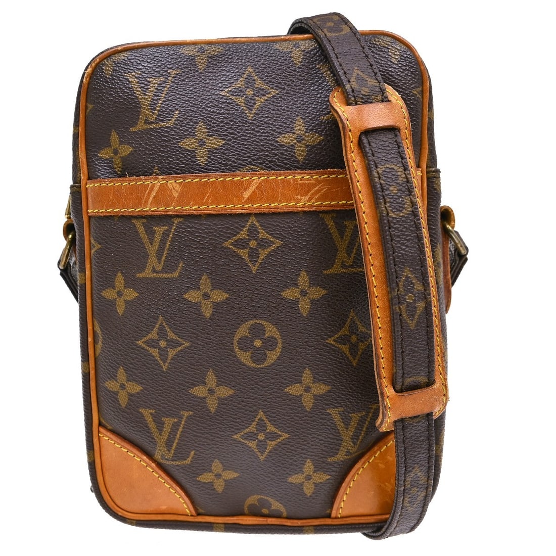 Louis Vuitton Danube Monogram Crossbody Bag M45266 Brown: Louis Vuitton Danube Monogram Crossbody Bag M45266 Brown Vintage Louis Vuitton Danube shoulder bag in brown Monogram canvas and leather with a zip closure and adjustable crossbody strap. This medium b