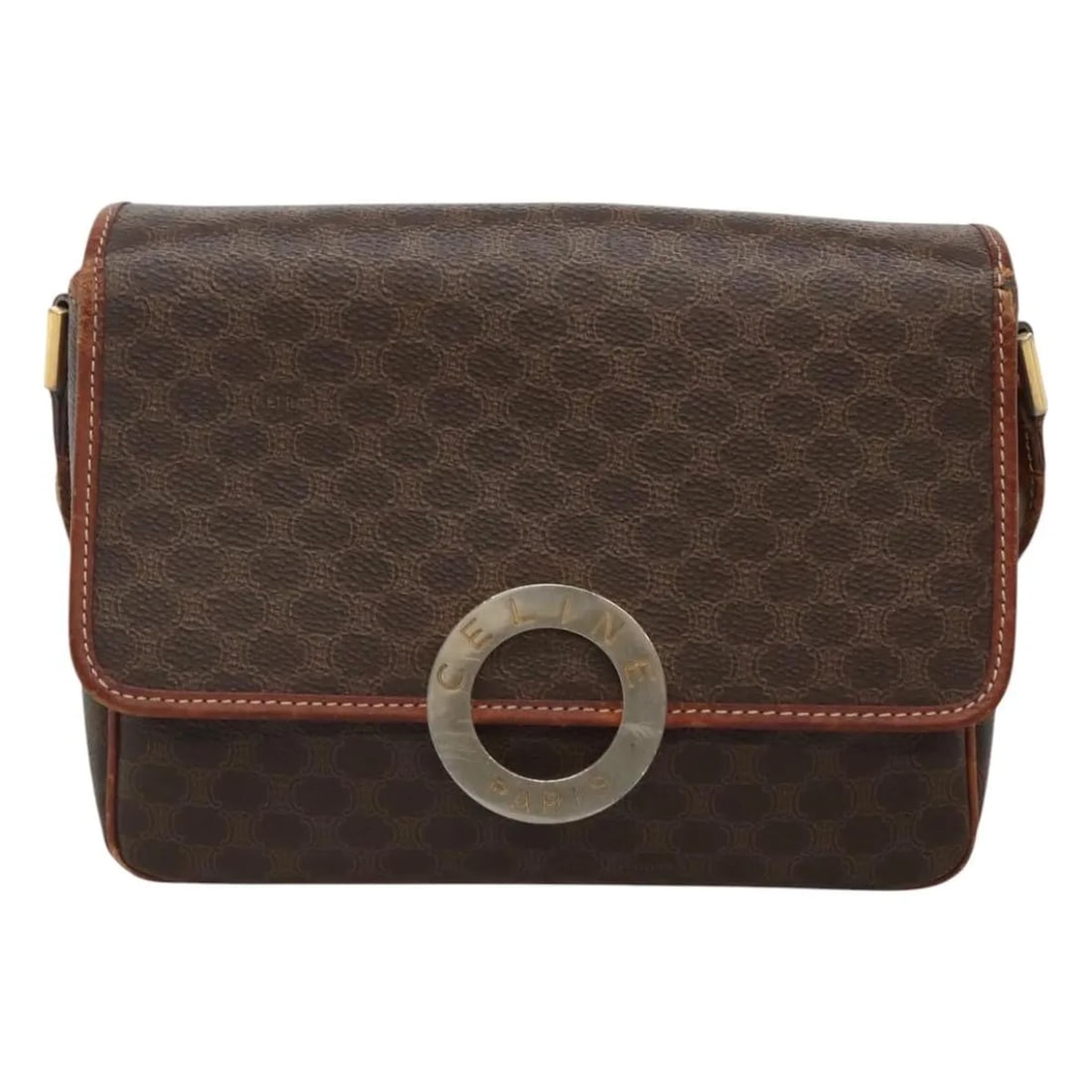 Celine Vintage Macadam Shoulder Bag Brown Canvas Leather: Celine Vintage Macadam Shoulder Bag Brown Canvas Leather This Celine Vintage Macadam Shoulder Bag is crafted from brown canvas with leather accents. Designed for women, it features the iconic Macadam 