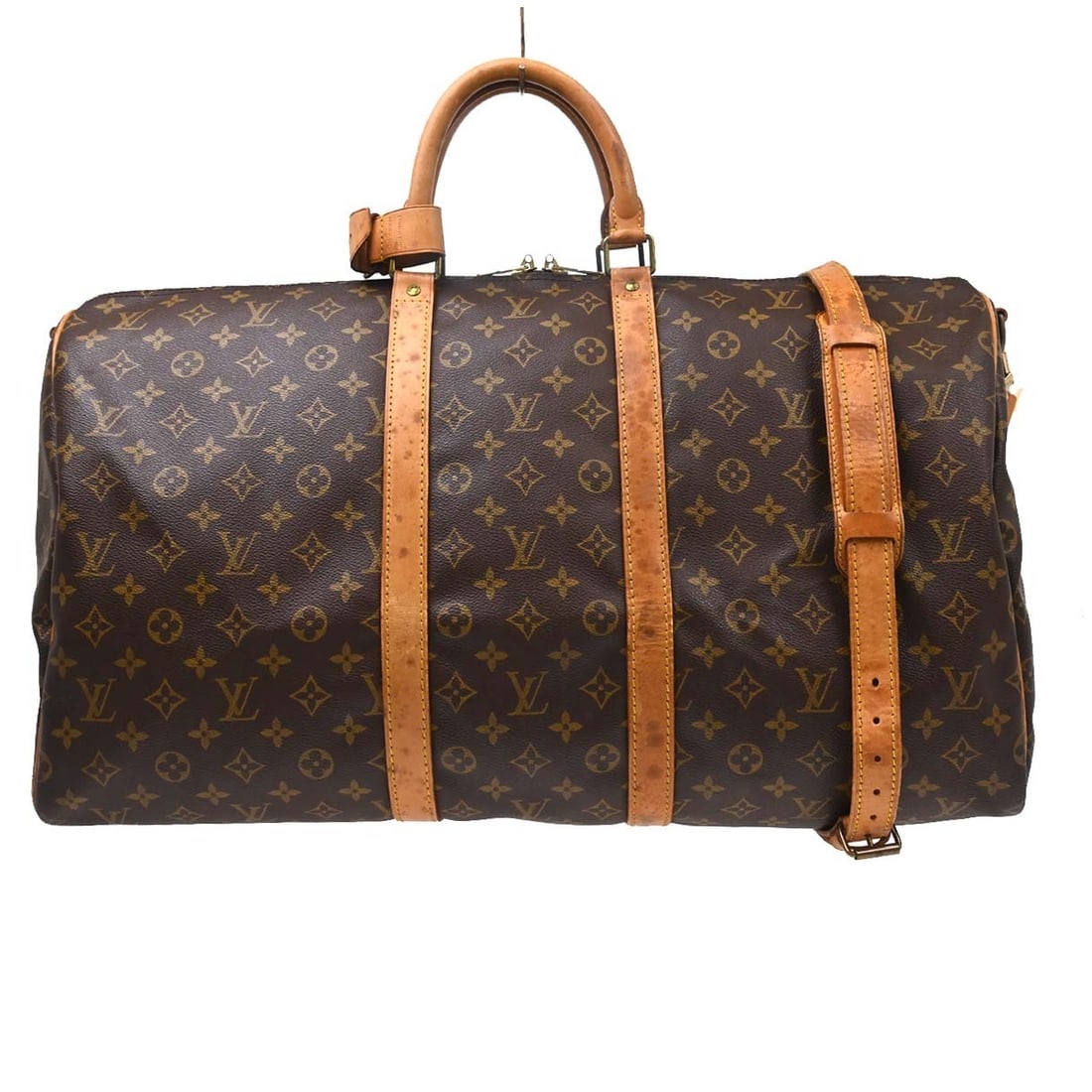 Louis Vuitton Keepall Bandouliere 55 Monogram Travel Duffle Bag M41414: Louis Vuitton Keepall Bandouliere 55 Monogram Travel Duffle Bag M41414 Vintage Louis Vuitton Keepall Bandouliere 55 travel bag in brown Monogram canvas with leather trim and double handles. This extra
