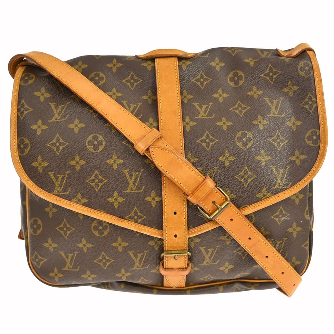 Louis Vuitton Saumur 35 Monogram Canvas Crossbody Bag M42254: Louis Vuitton Saumur 35 Monogram Canvas Crossbody Bag M42254 Vintage Louis Vuitton Saumur 35 shoulder bag in brown Monogram canvas with leather trim and a buckle closure. This unisex bag features a cr