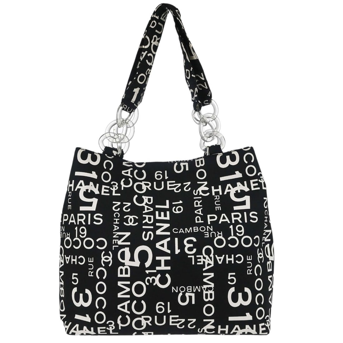 CHANEL By Sea Black Canvas Extra Large Tote: CHANEL By Sea Black Canvas Extra Large Tote Chanel By Sea tote bag in black canvas with logo accents. This extra large women's tote is made in Italy and features a casual design with an open exterior 