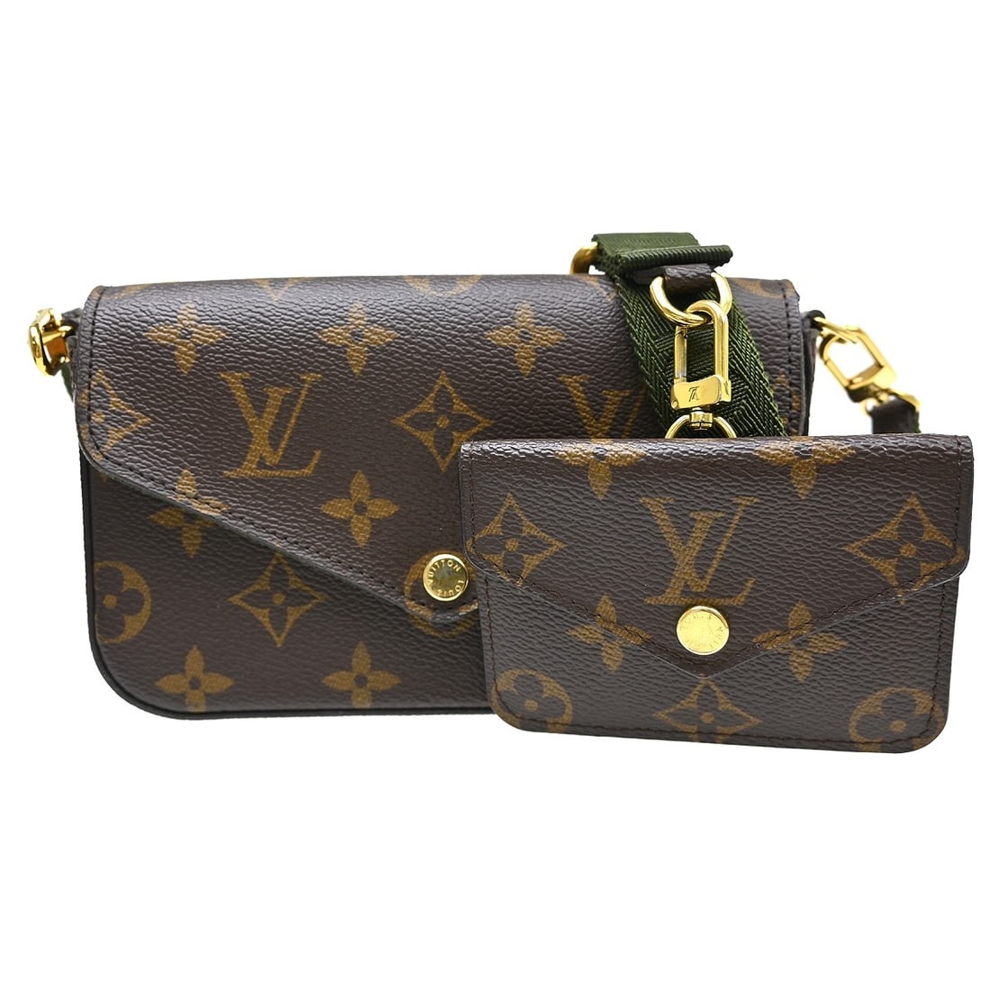Louis Vuitton Felicie Monogram Canvas Crossbody Bag M80091: Louis Vuitton Felicie Monogram Canvas Crossbody Bag M80091 Louis Vuitton Felicie shoulder bag in brown monogram canvas and leather with gold-color hardware. This vintage women's bag features a button 