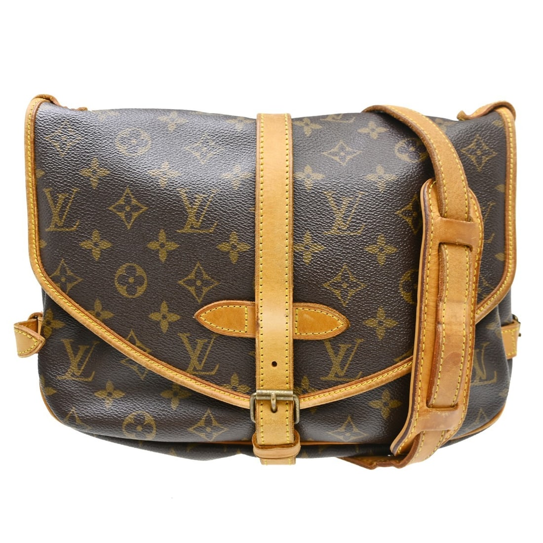 Louis Vuitton Saumur 30 Monogram Canvas Shoulder Bag M42256: Louis Vuitton Saumur 30 Monogram Canvas Shoulder Bag M42256 Vintage Louis Vuitton Saumur 30 shoulder bag in brown Monogram canvas and leather. This women's bag features a buckle flap closure and an in