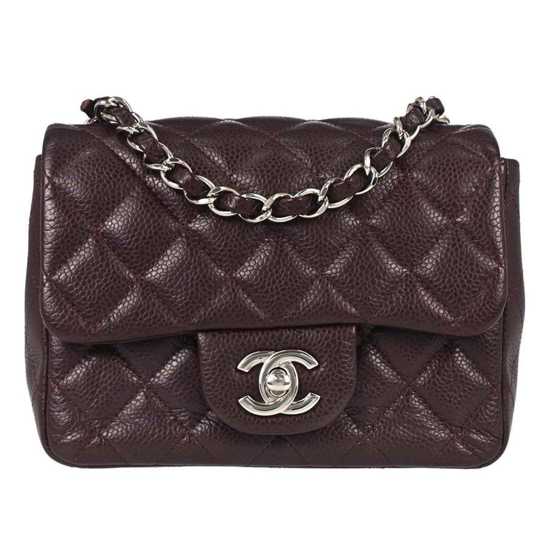 CHANEL Classic Single Flap Mini Shoulder Bag Brown Caviar Leather: CHANEL Classic Single Flap Mini Shoulder Bag Brown Caviar Leather Chanel Mini Classic Square Flap Shoulder Bag 17 in brown caviar skin leather with a turn-lock closure and crossbody strap. This women'