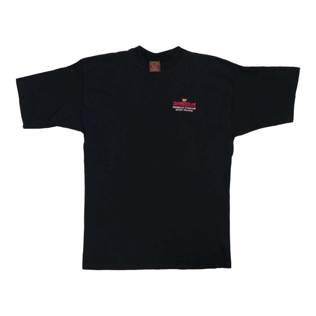 Vintage 1992 WWF Summer Slam Black Cotton T-Shirt: Vintage 1992 WWF Summer Slam Black Cotton T-Shirt This is an original vintage 1992 WWF Summer Slam shirt, not a modern reproduction. The shirt features no back graphics and is made from 100% cotton in