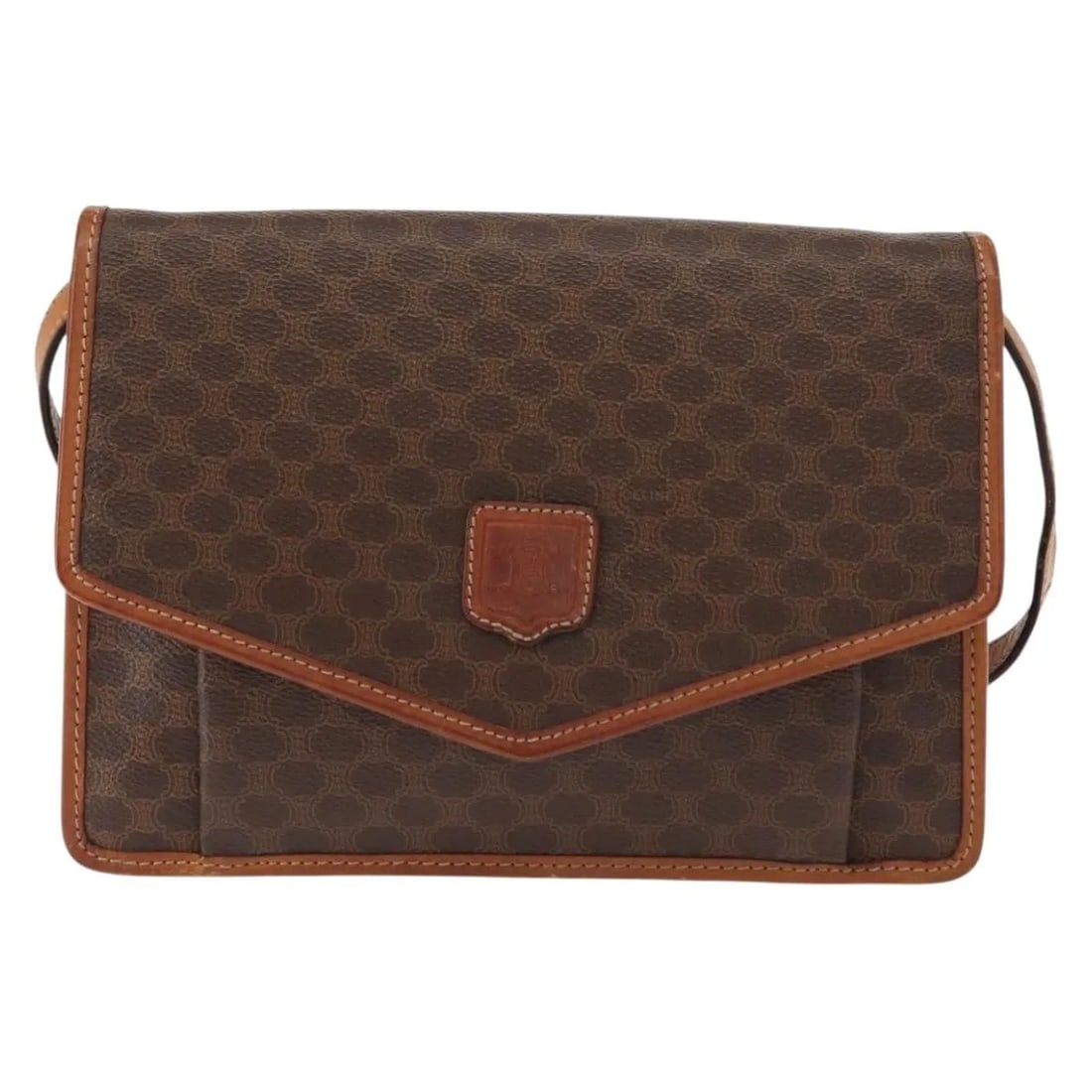 Celine Vintage Macadam Shoulder Bag Brown Canvas Leather: Celine Vintage Macadam Shoulder Bag Brown Canvas Leather This Celine Vintage Macadam shoulder bag features a classic brown canvas exterior with leather accents. Designed for women, it offers a spaciou