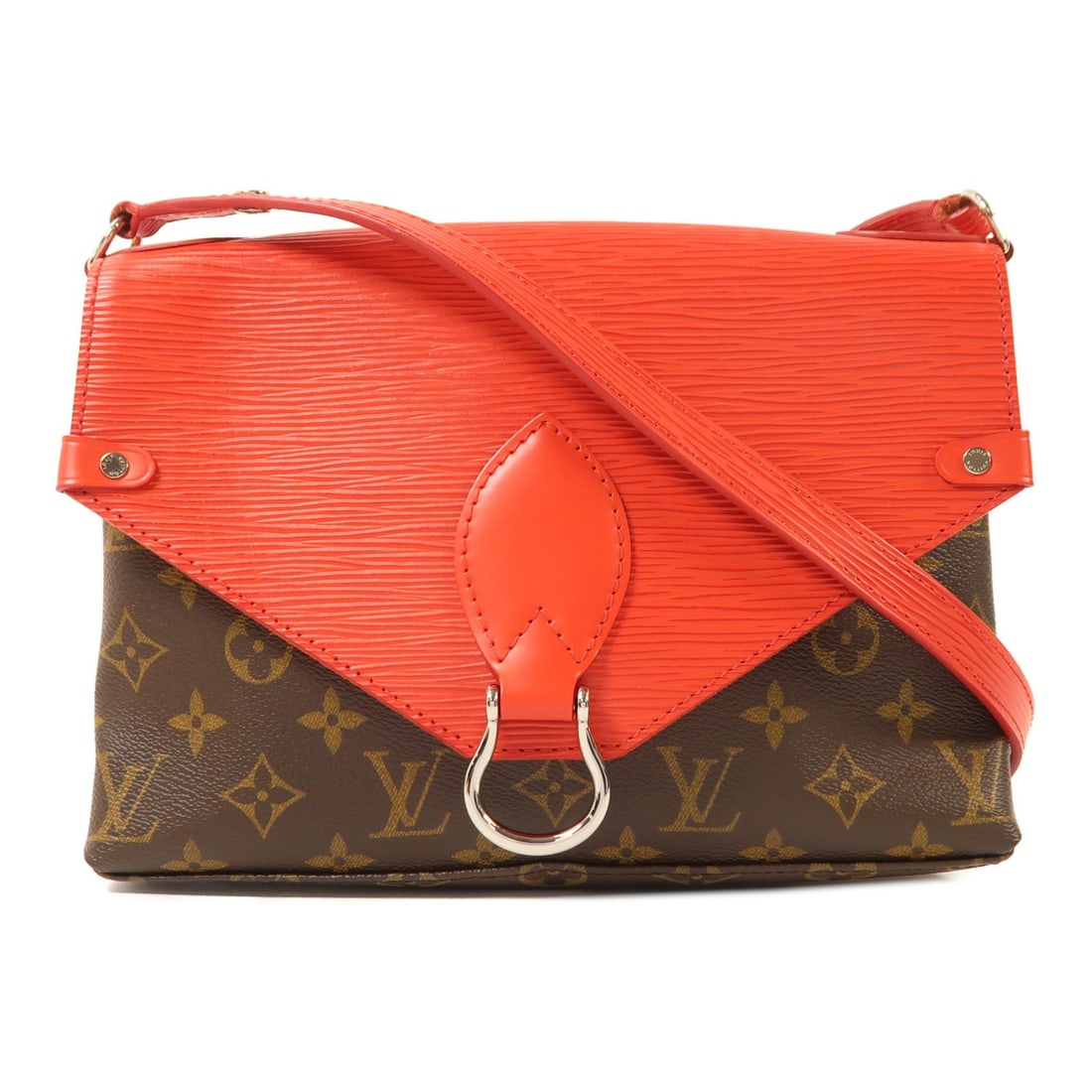 Louis Vuitton Saint Michel Shoulder Bag Monogram Epi Brown Red M44031: Louis Vuitton Saint Michel Shoulder Bag Monogram Epi Brown Red M44031 This Louis Vuitton Saint Michel shoulder bag features the classic Monogram and Epi design in brown and red. Crafted from PVC coate
