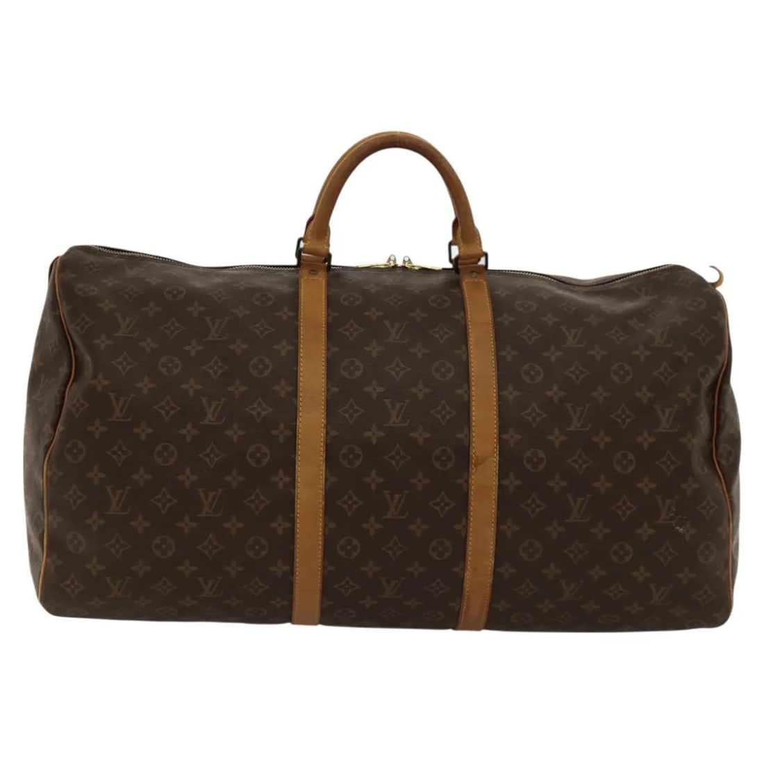 Louis Vuitton Keepall Monogram Canvas Unisex Travel Bag 60cm: Louis Vuitton Keepall Monogram Canvas Unisex Travel Bag 60cm This Louis Vuitton Keepall Bag features the iconic Monogram Canvas in brown and is designed for unisex use. The bag shows signs of wear inc