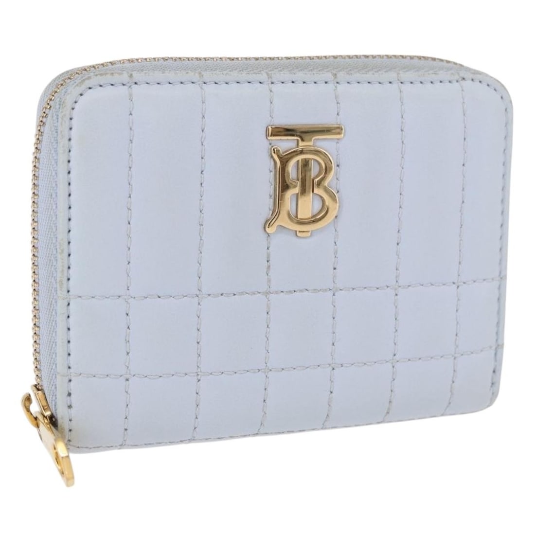 Burberry Leather Coin Purse Light Blue Gold Tone Italy: Burberry Leather Coin Purse Light Blue Gold Tone Italy Burberry coin purse in light blue leather with gold-tone accents. Made in Italy, this women's accessory includes the item box. Condition is AB / 