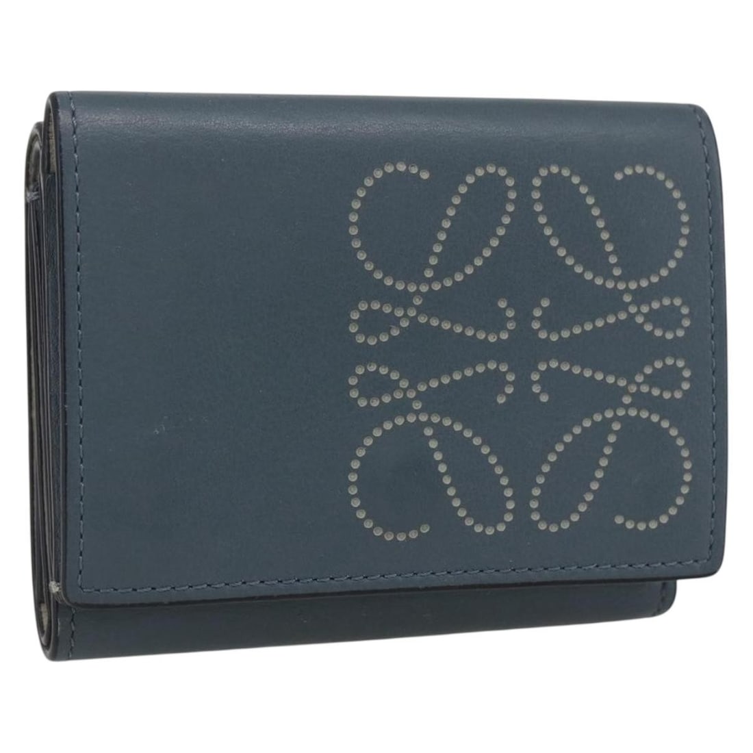 LOEWE Anagram Leather Wallet Blue Silver Spain: LOEWE Anagram Leather Wallet Blue Silver Spain LOEWE Anagram wallet in blue leather with silver-tone detailing. Made in Spain, this women's wallet has a compact design and shows reasonable wear consis