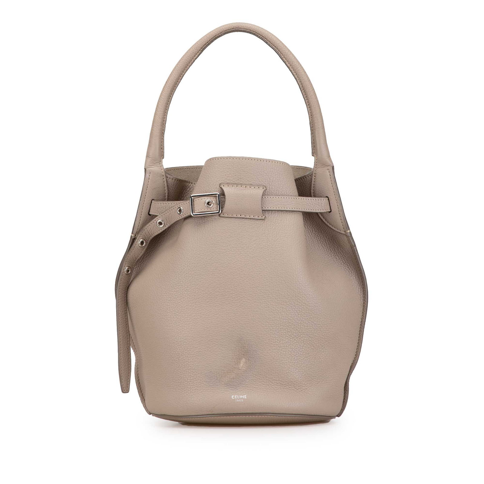 Celine Leather Big Bucket Bag in Brown Italy: Celine Leather Big Bucket Bag in Brown Italy This stylish Big Bucket Bag from Celine is crafted from premium calfskin leather, featuring a single flat strap and a secure buckle closure at the front. T
