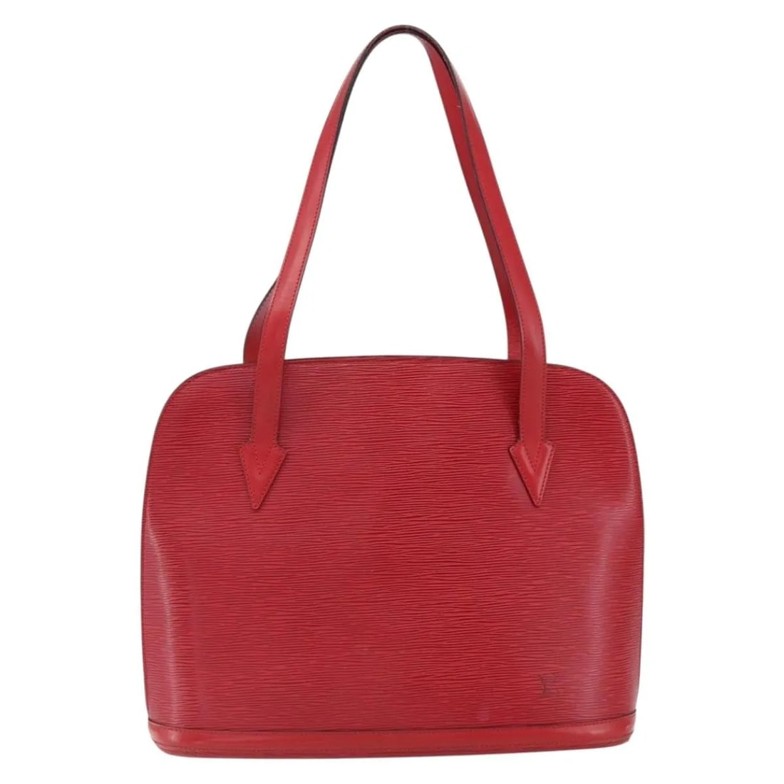 Louis Vuitton Lussac Red Epi Leather Handbag: Louis Vuitton Lussac Red Epi Leather Handbag This Louis Vuitton Lussac handbag is crafted from red Epi leather and designed for women. The bag features surface rubbing, a slight loss of shape, and min