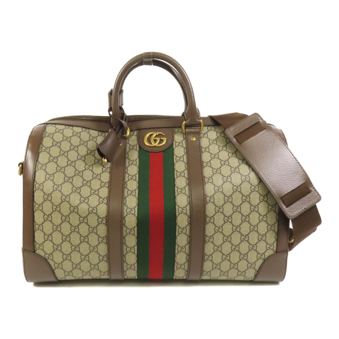 Gucci Savoy GG Brown Coated Canvas Duffel Shoulder Bag: Gucci Savoy GG Brown Coated Canvas Duffel Shoulder Bag This Gucci Savoy Medium Duffel 2-way shoulder bag features a durable brown PVC coated canvas exterior. Designed for versatility, it can be carrie