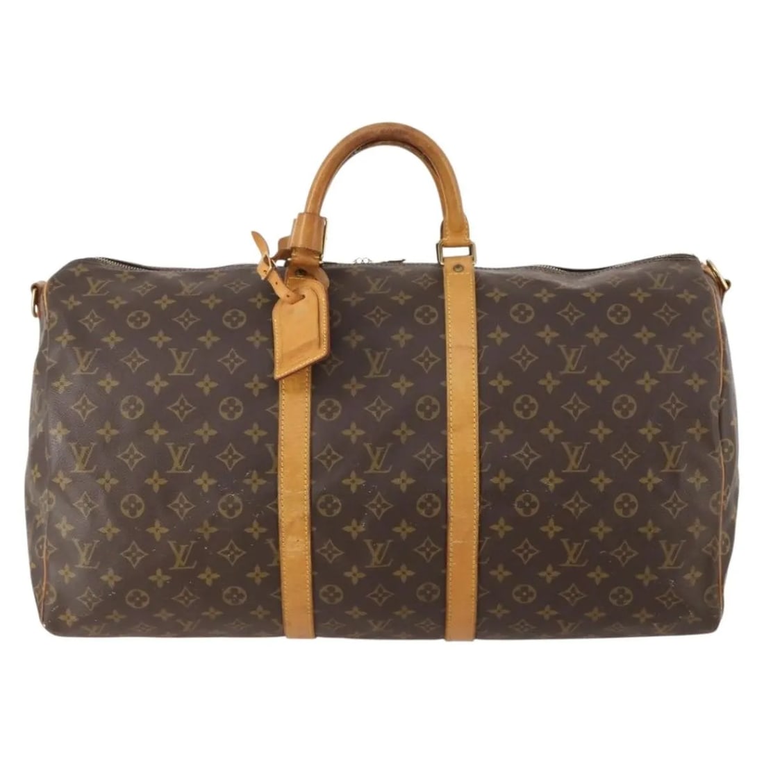 Louis Vuitton Keepall monogram canvas travel bag 55cm: Louis Vuitton Keepall monogram canvas travel bag 55cm This Louis Vuitton Keepall Bag features the iconic monogram canvas in brown and is designed for unisex use. The bag measures 55cm by 27cm by 25cm 