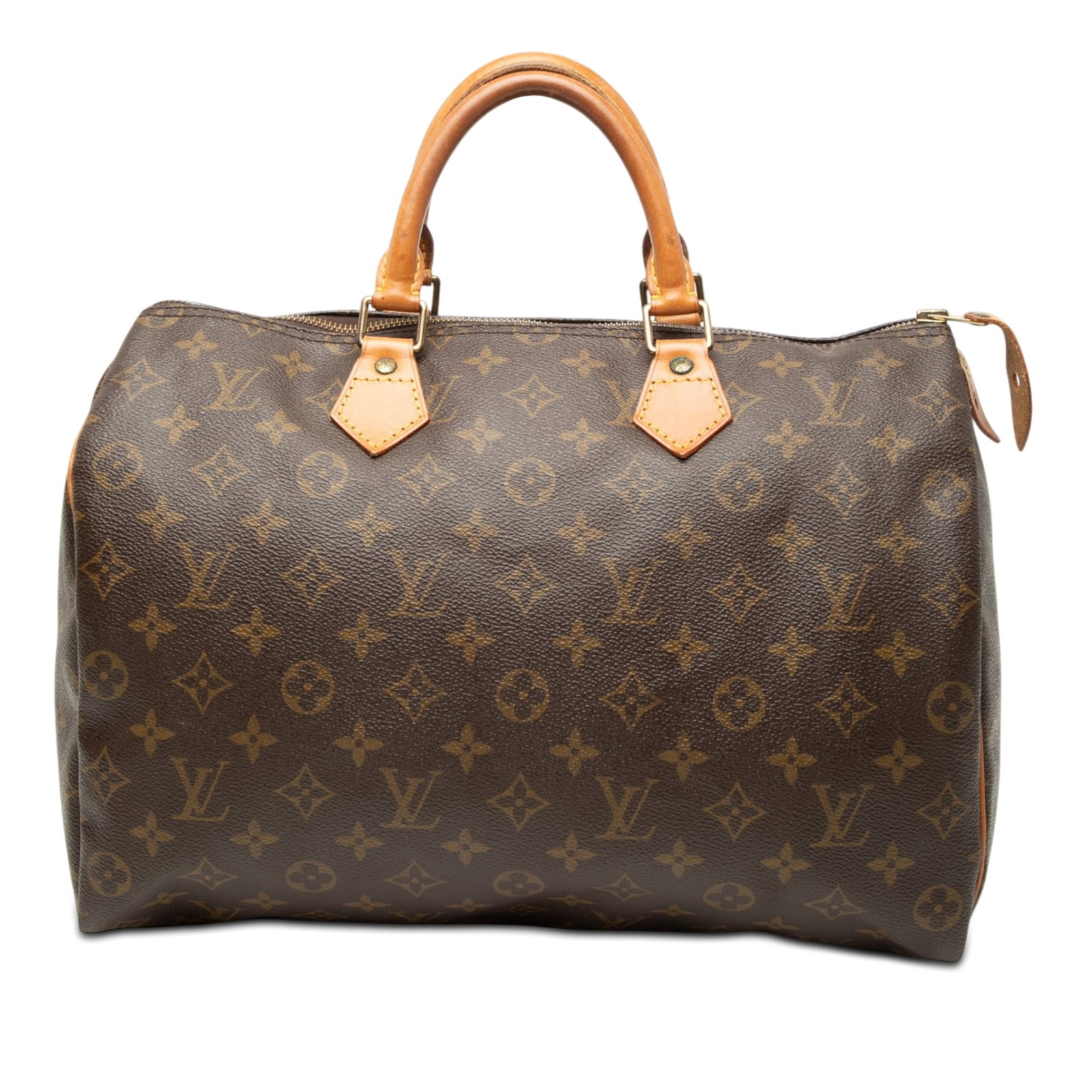 Louis Vuitton Speedy 35 Monogram Canvas Handbag: Louis Vuitton Speedy 35 Monogram Canvas Handbag Louis Vuitton Monogram Speedy 35 handbag crafted with a monogram canvas body, rolled vachetta leather handles, a top zip closure, and an interior slip p