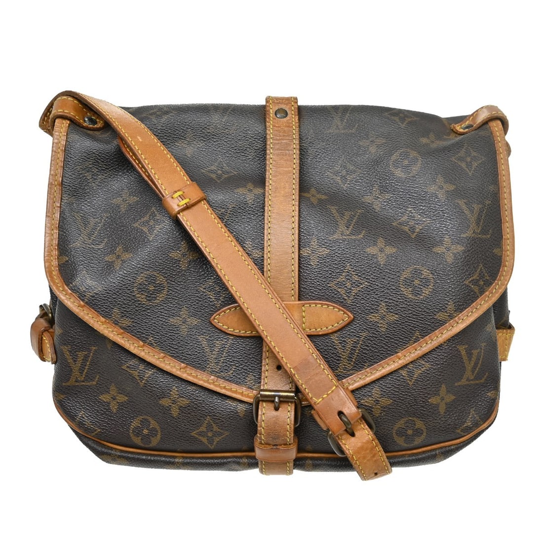 Louis Vuitton Saumur 30 Monogram Shoulder Bag M42256 Brown: Louis Vuitton Saumur 30 Monogram Shoulder Bag M42256 Brown Vintage Louis Vuitton Saumur 30 messenger shoulder bag in brown Monogram canvas with leather trim. This women's medium bag features a brown l