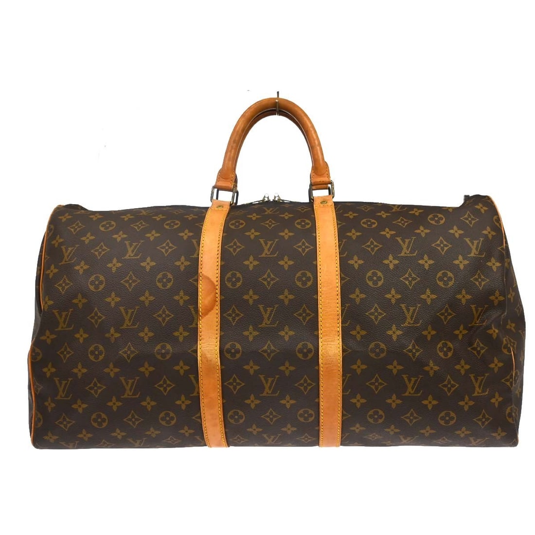 Vintage Louis Vuitton Keepall 55 Monogram Travel Duffle M41424: Vintage Louis Vuitton Keepall 55 Monogram Travel Duffle M41424 Vintage Louis Vuitton Keepall 55 travel handbag in the Monogram line, styled as an extra large duffle with double leather handles and zip