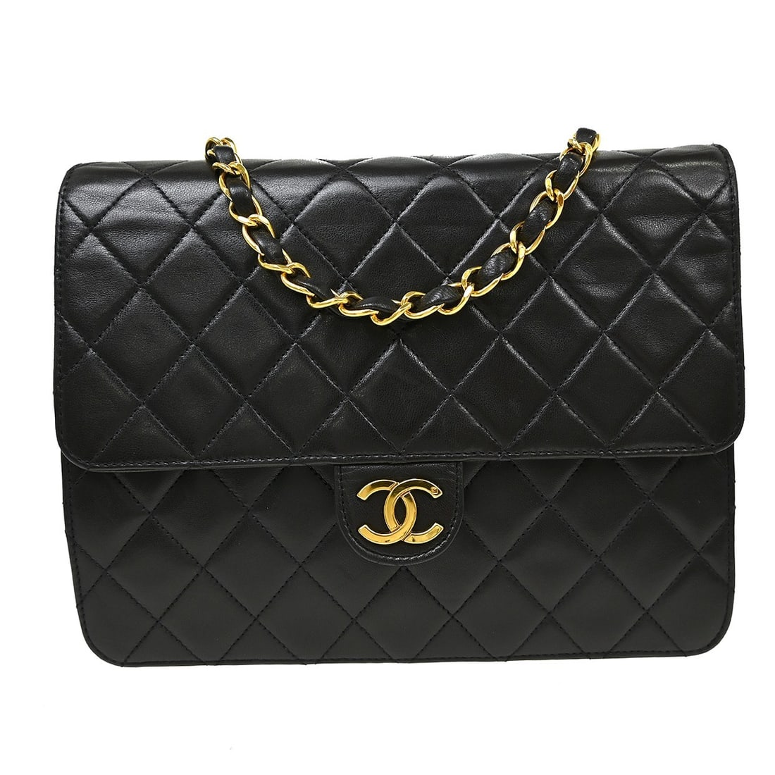 CHANEL Classic Single Flap Small Black Lambskin Shoulder Bag: CHANEL Classic Single Flap Small Black Lambskin Shoulder Bag Small Chanel half flap shoulder bag in black lambskin with a pushlock turn-lock closure and shoulder strap. This women's bag is made in Fra