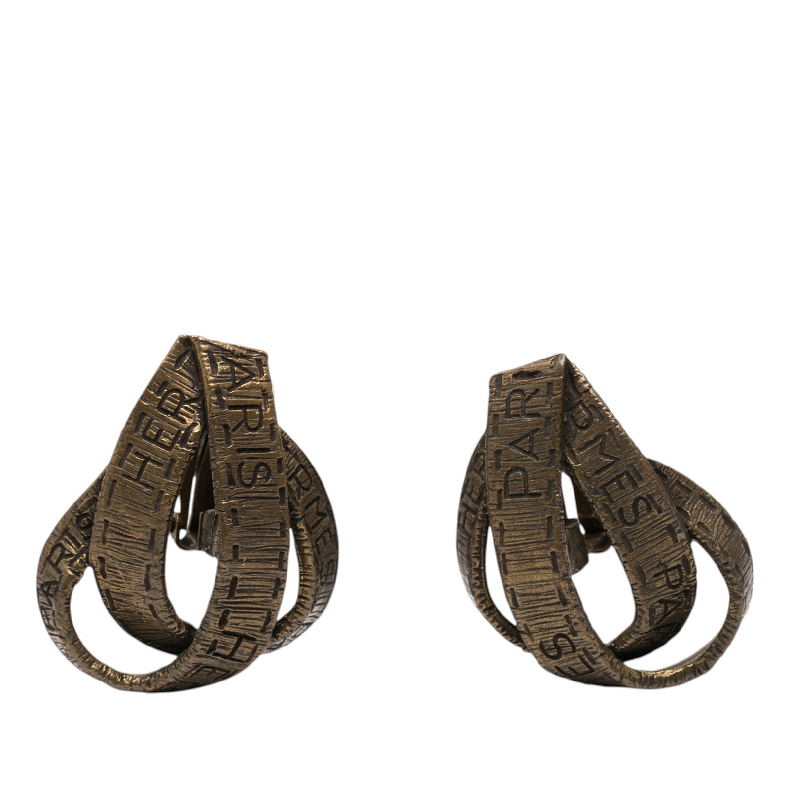 Hermes Bijouterie Fantaisie Ribbon Clip On Gold Plated Earrings (1 of 3)