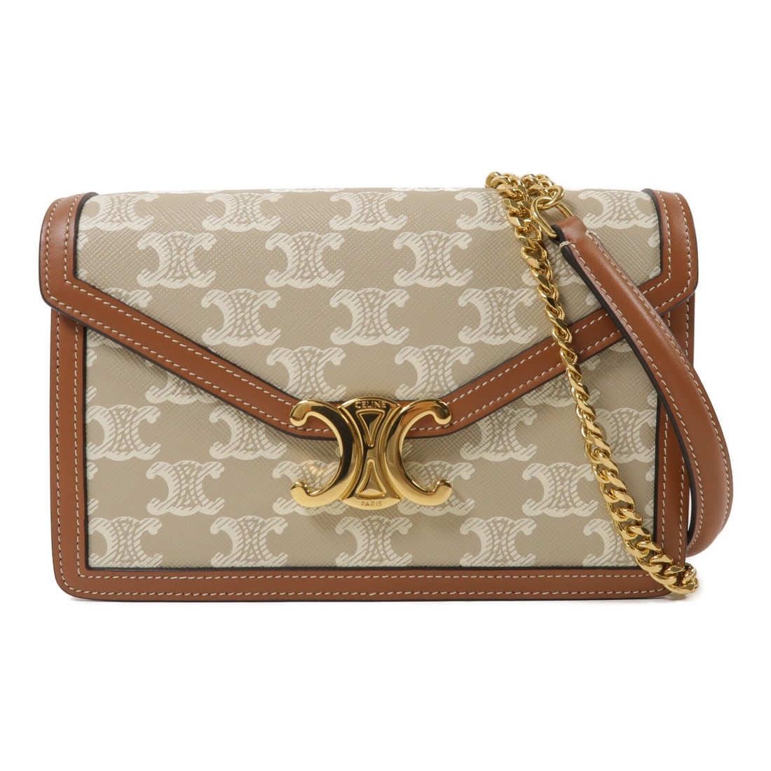 CELINE Margo Wallet on Chain Shoulder Bag Beige Coated Canvas GHW (1 of 16)