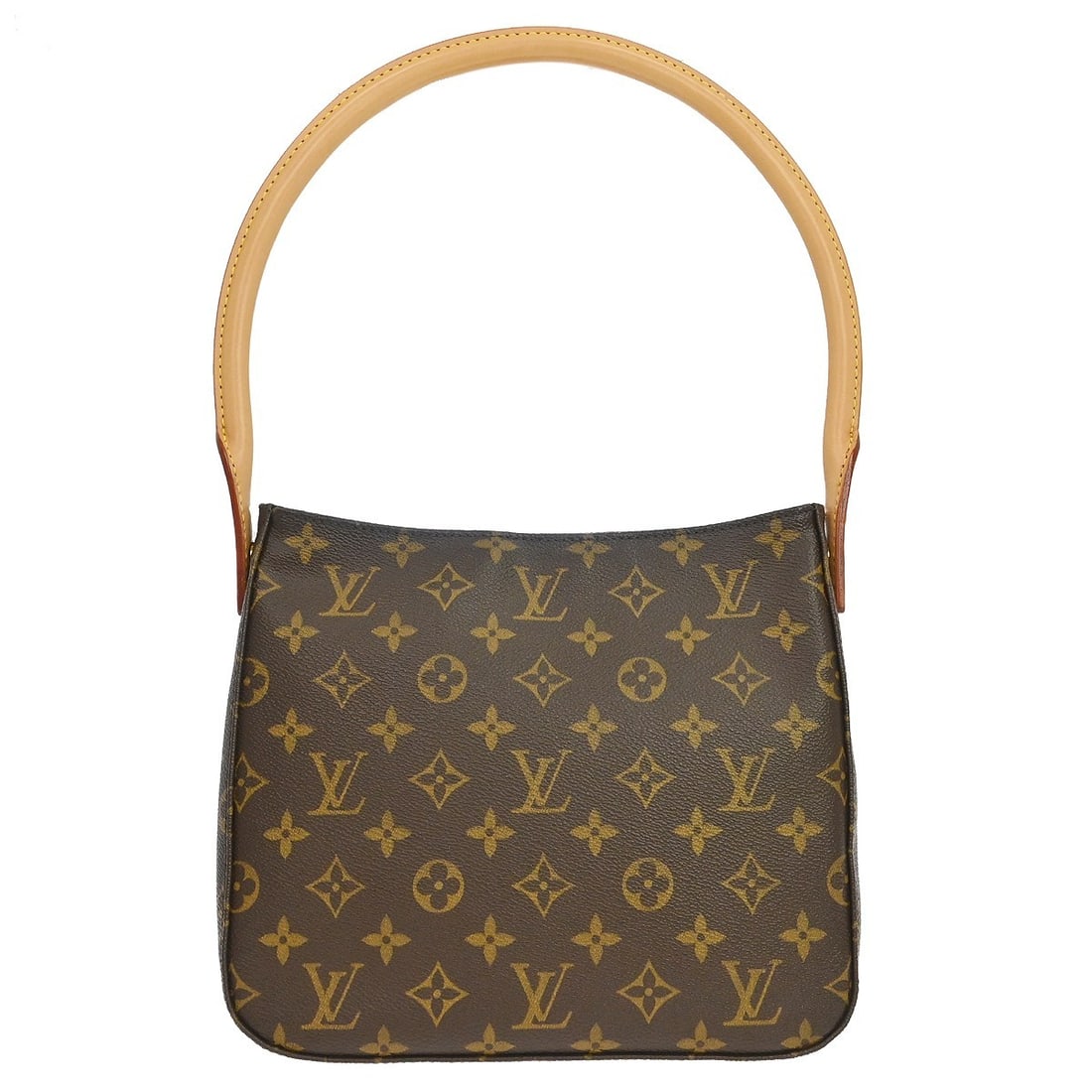 Louis Vuitton Looping MM Monogram Canvas Shoulder Bag M51146: Louis Vuitton Looping MM Monogram Canvas Shoulder Bag M51146 Vintage Louis Vuitton Looping MM shoulder handbag in brown Monogram canvas with leather trim and a beige Alcantara lining. This medium zip-