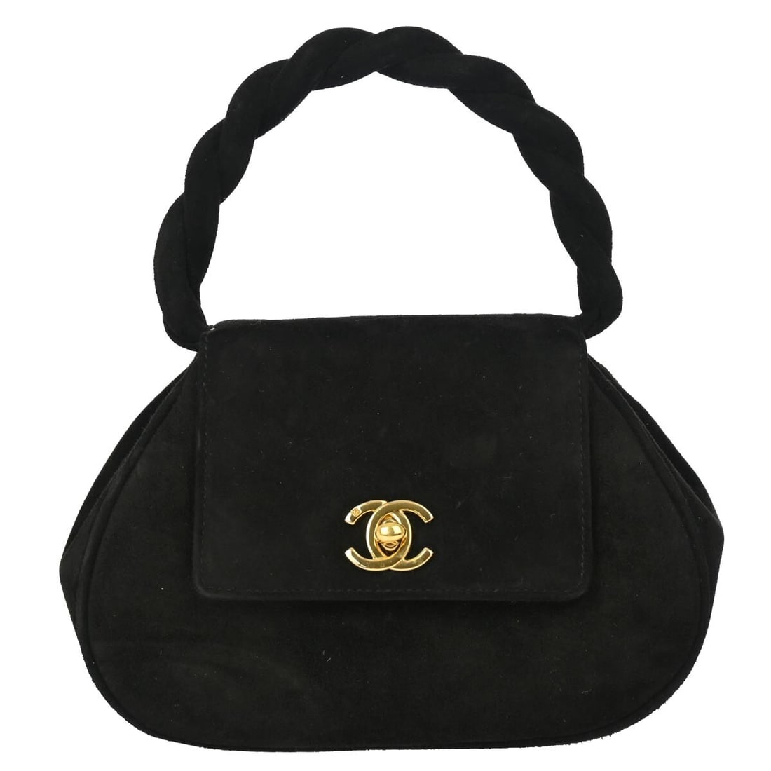 Chanel CC Mini Top Handle Bag Black Nubuck Suede: Chanel CC Mini Top Handle Bag Black Nubuck Suede Chanel top handle handbag in black suede (nubuck) with a turn-lock closure, logo accents, and interior pocketing. Made in Italy, this mini bag includes