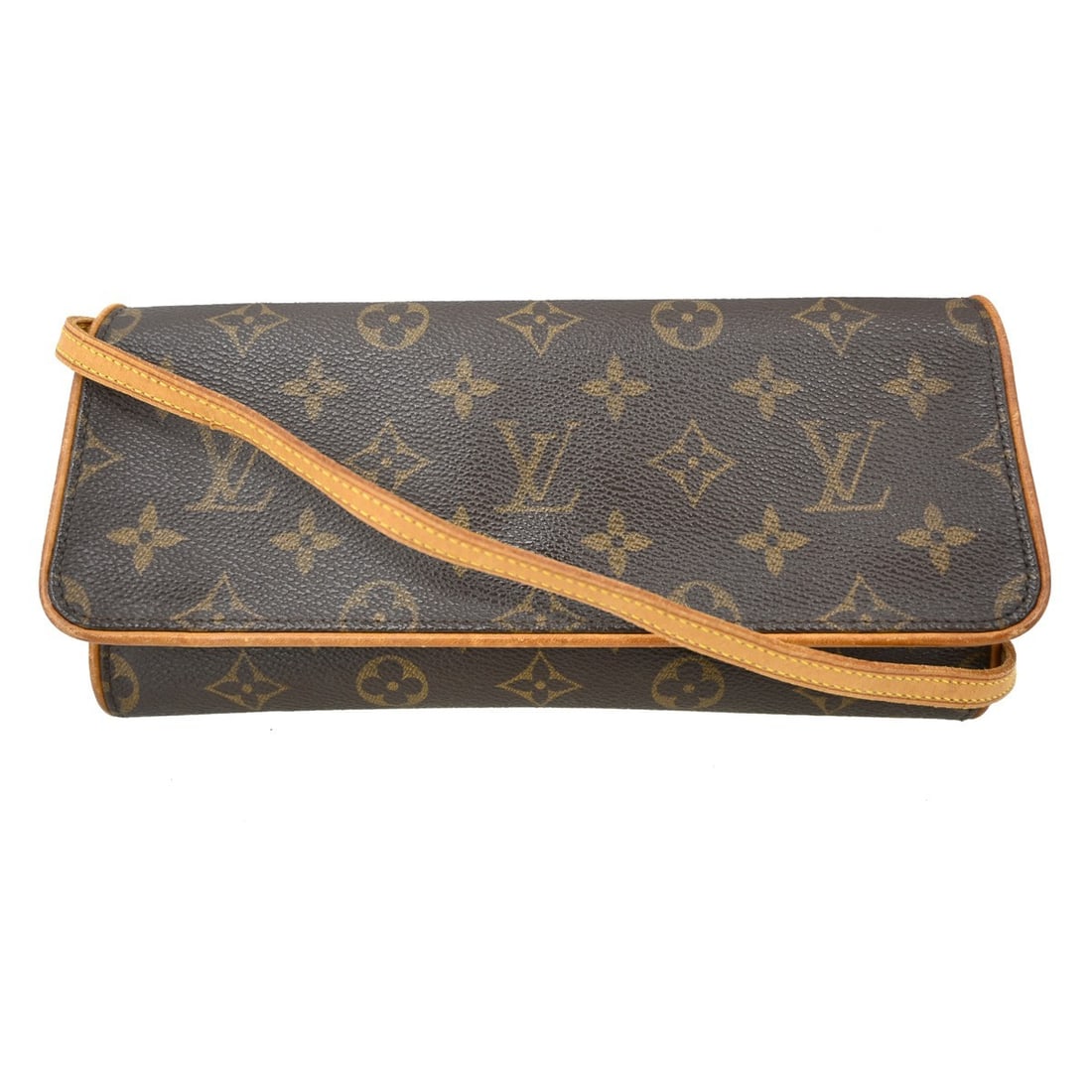 Louis Vuitton Pochette Twin GM Monogram Crossbody Handbag M51852: Louis Vuitton Pochette Twin GM Monogram Crossbody Handbag M51852 Vintage Louis Vuitton Pochette Twin GM crossbody bag in brown Monogram canvas with leather trim and a magnetic snap closure. This women
