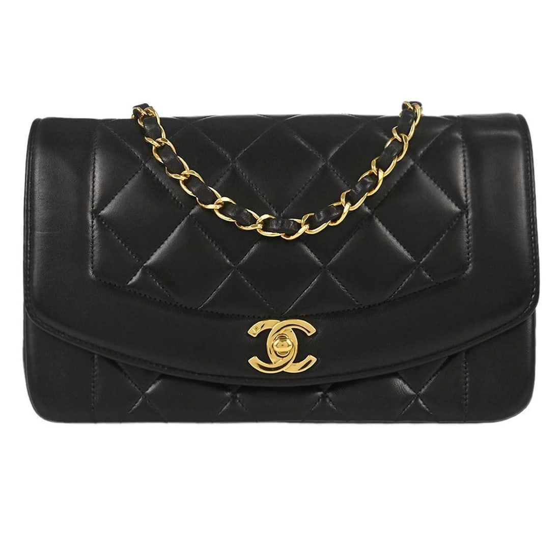 CHANEL Diana Small Lambskin Shoulder Bag in Black: CHANEL Diana Small Lambskin Shoulder Bag in Black Chanel Small Diana shoulder bag in black lambskin with a canvas lining and shoulder strap. This women's bag features interior pockets and is made in F