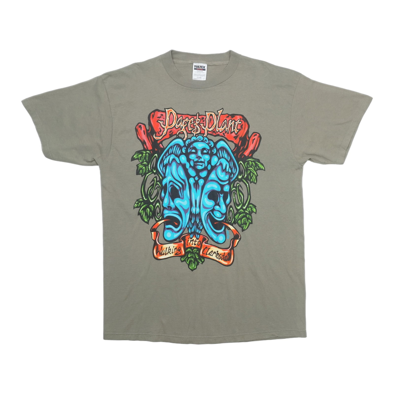 Vintage 1998 Green Cotton Tour Shirt Jimmy Page Robert Plant XL (1 of 5)