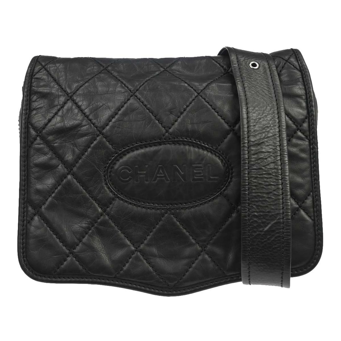 CHANEL CC Medium Black Calfskin Shoulder Bag: CHANEL CC Medium Black Calfskin Shoulder Bag Chanel black calfskin messenger shoulder bag with a magnetic closure and black lambskin lining. This medium bag is made in Italy and features the CC patter