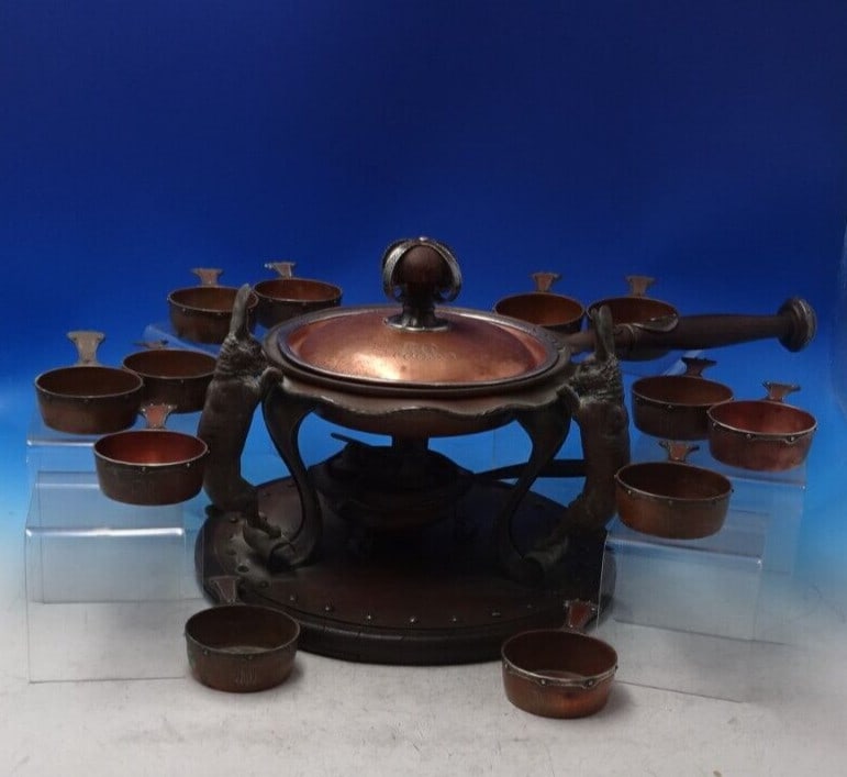 Arts & Crafts 13-Piece Mixed Metal Chafing Set with Ramekins and Rabbit Motif (1 of 12)