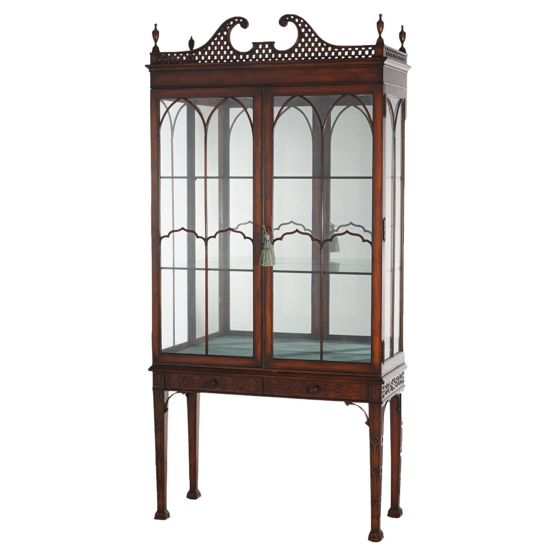 Late 20th Century Mahogany Chippendale Display Cabinet with Reticulated Crest (1 of 18)