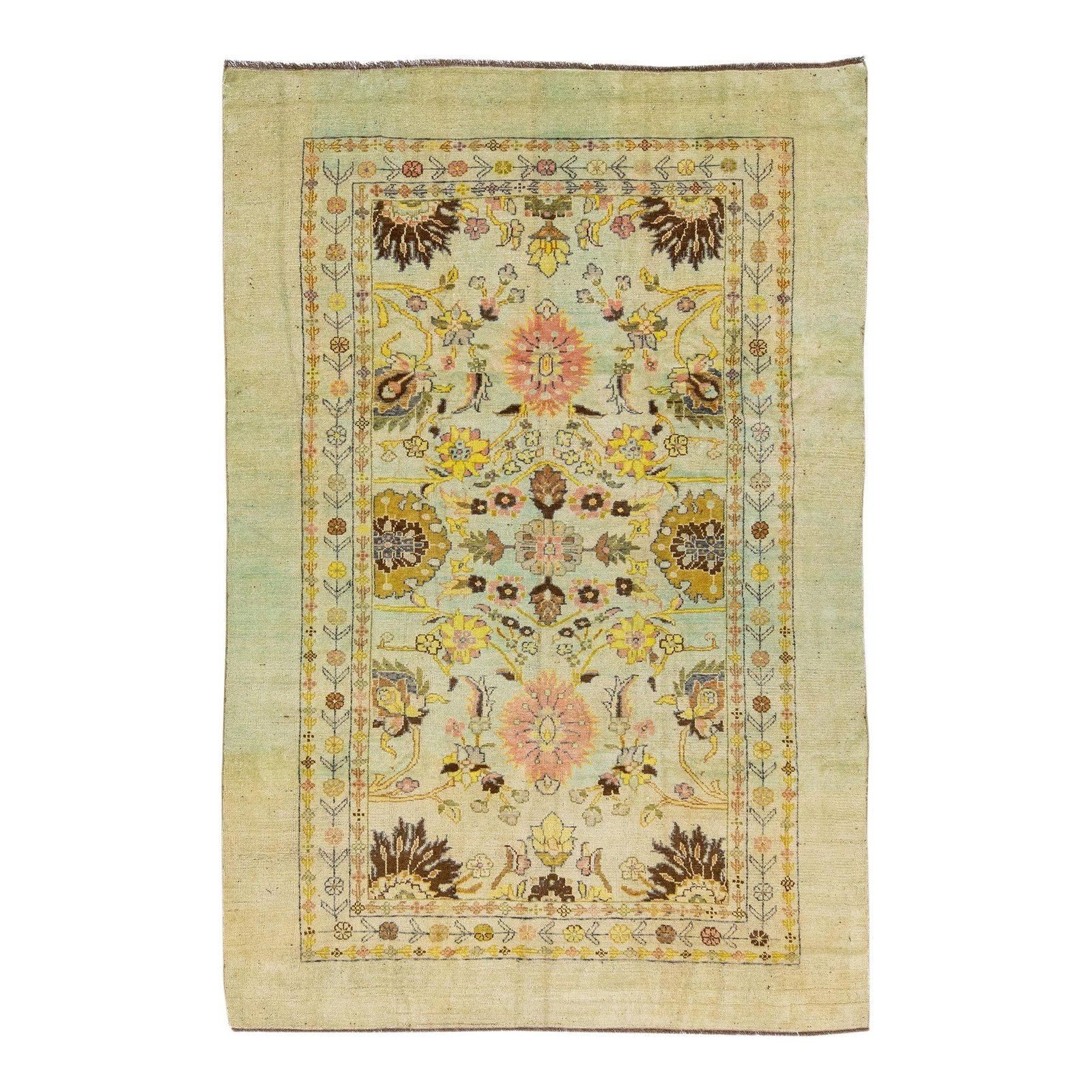 Transitional Art Deco Green Floral Handmade Wool Rug 6'8" x 10' (1 of 8)