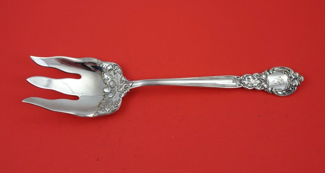 Gorham Royal Oak Sterling Silver Salad Serving Fork 10 1/8" Monogrammed (1 of 2)