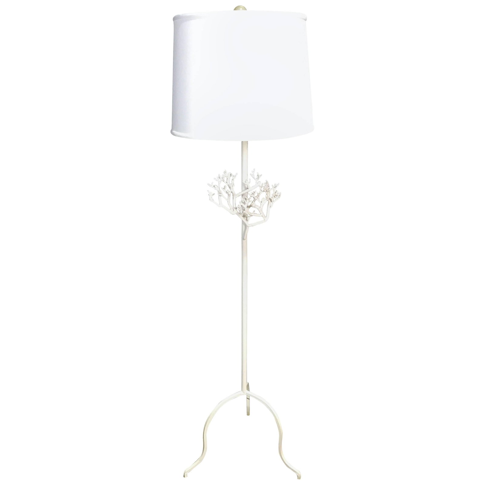 Midcentury White Wrought Iron Coral Motif Floor Lamp 47in: Midcentury White Wrought Iron Coral Motif Floor Lamp 47in Illuminate your space with this stunning Midcentury Coral Motif Wrought Iron Floor Lamp in White, a perfect example of Mid-Century Modern desi