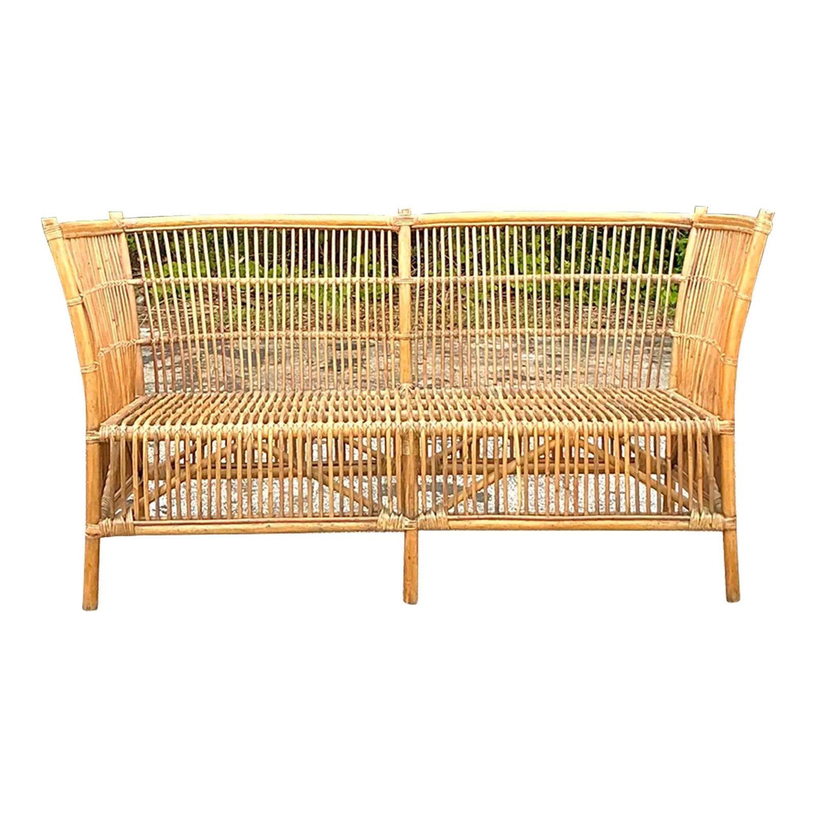 Vintage Coastal Stick Rattan Loveseat: Vintage Coastal Stick Rattan Loveseat Enhance your living space with the Vintage Coastal Stick Rattan Loveseat, designed to bring a touch of seaside relaxation to your home. This loveseat showcases be