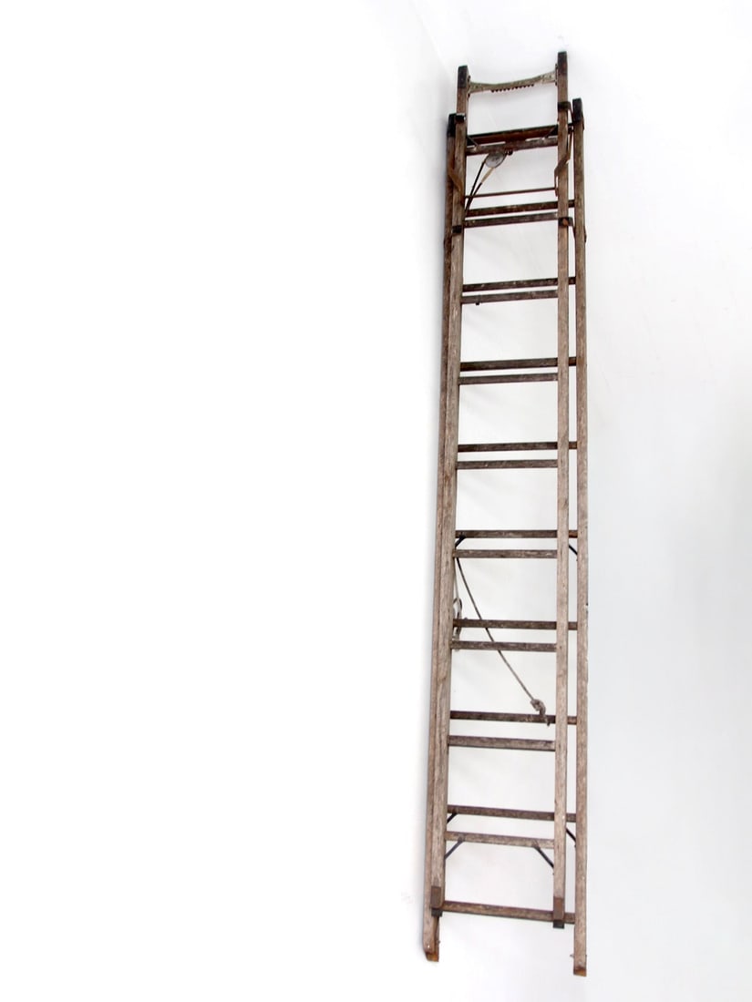 Oshkosh Patented Safety Ladder Industrial Wood and Iron 127.5 inch (1 of 18)